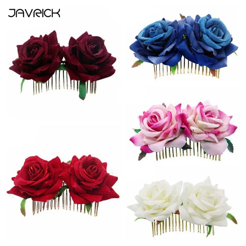 

JAVRICK Women Lady Vintage Simulation Velvet Rose Flower Hair Clip Wedding Bridal Flamenco Dancer Metal Hair Comb Party Hairpins