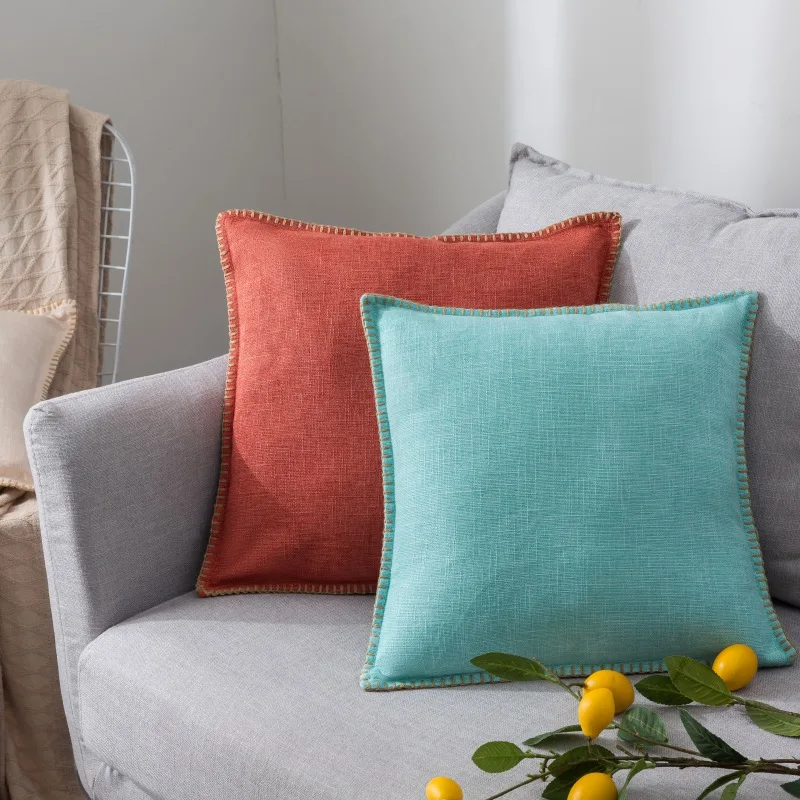 Cotton And Linen Throw Pillow Case Linen Trimmed Tailored Edges Decorative Pillowcase