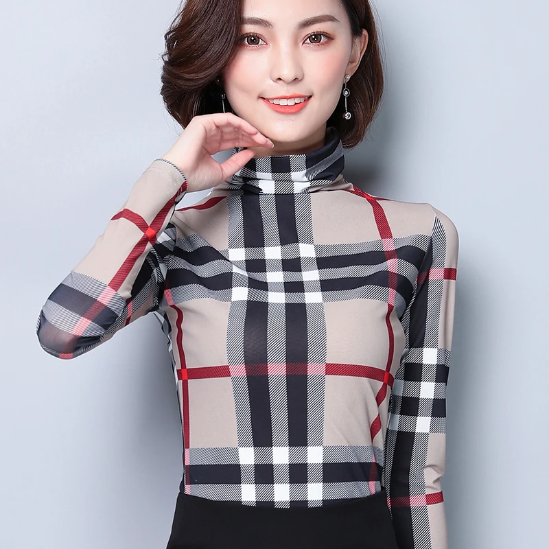 Blusa Tops Cuello Manga Slim Larga Blusas Las Moda Corte De Mujer Encaje Caqui Alto Cuadros Y Camisas A Mujeres Bpq1dpwx8