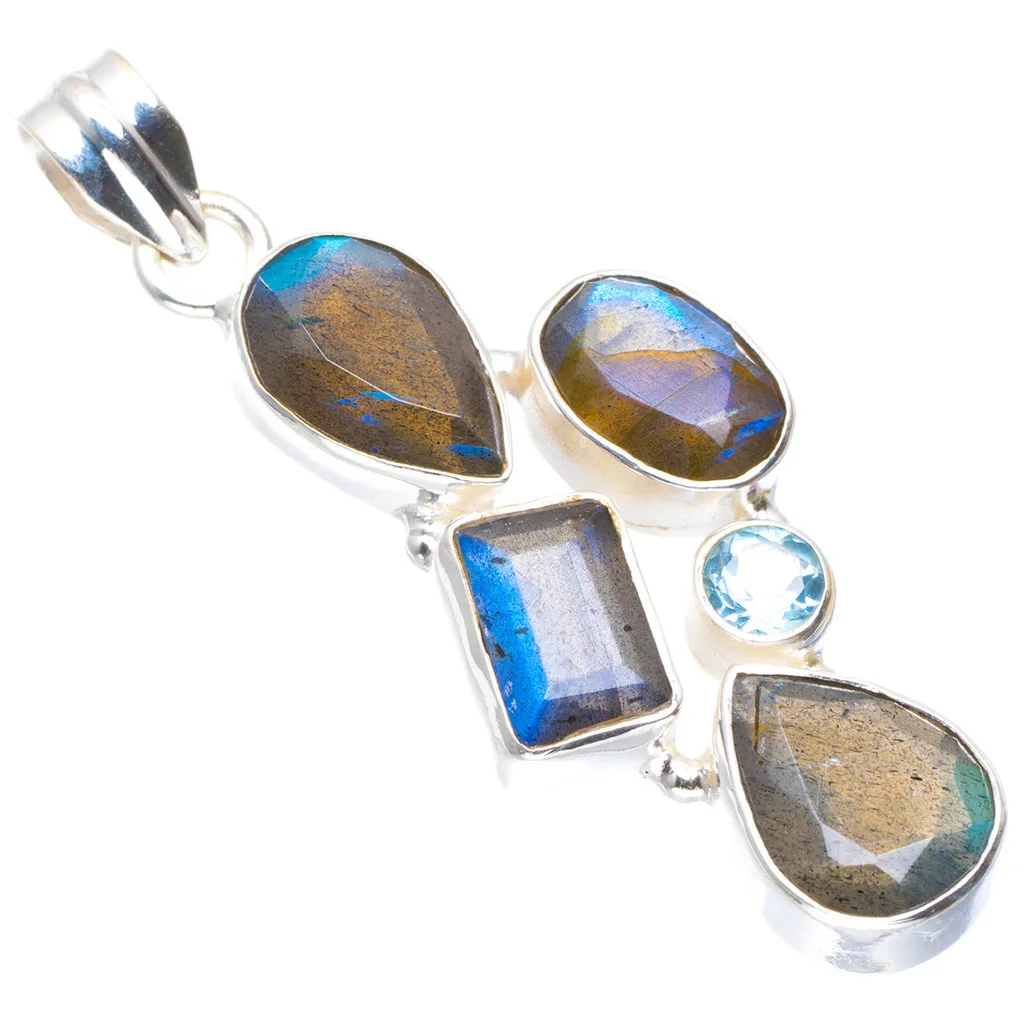 Handmade Jewelry Sailboat shape Blue Fire Opal Gem Solid Silver Necklace Pendant