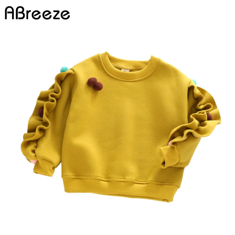 

ABreeze Brand warm shirts for girls children 2018 autumn-winter new plus fleece thermal cute dot petal sleeve tops for 2-8Y kid