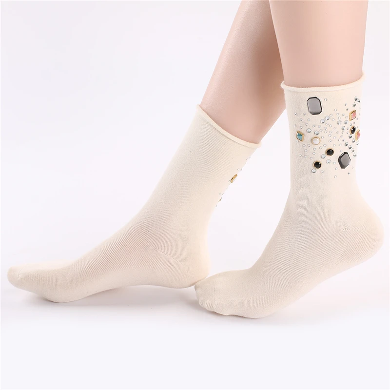[WPLOIKJD] Новые Модные женские носки ручной работы, стразы, стразы, зима-осень, повседневные женские носки в Корейском стиле Харадзюку