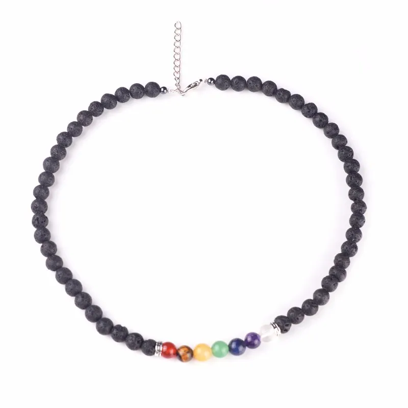 Multicolor Natural Stone Necklace Lava Stone Rainbow Yogo 7 Chakra Stone Beads Necklaces amulet Jewelry Christmas Gift
