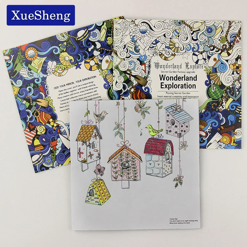 1 PC 24 Pages Wonderland Exploration Coloring Book for Children Adult Relieve Stress Kill Time Graffiti Painting Art Book