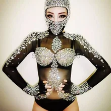 Сексуальное трико с длинным рукавом костюмы Стразы одежда со стразами черное боди для певицы Dj Марля сверкающие бриллианты Платья для вечеринок