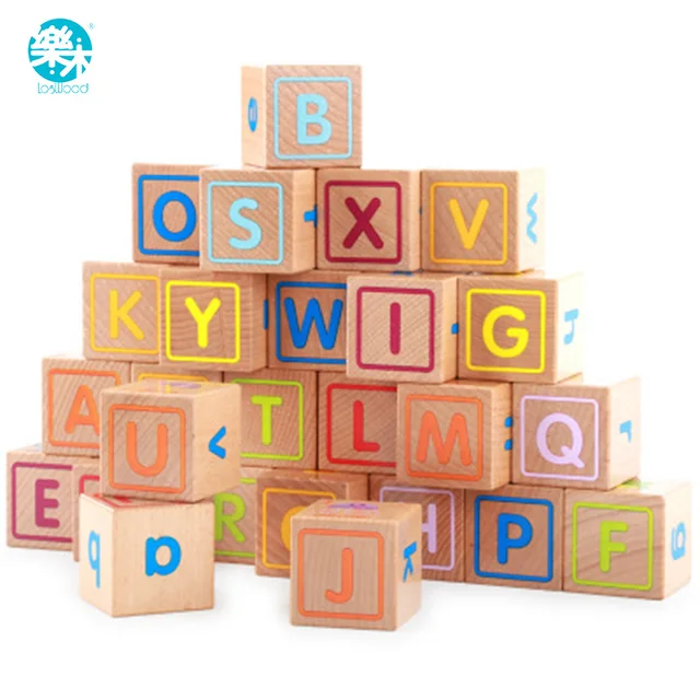 logwood baby wooden toys wooden block 26pcs learning educational baby letter blocks