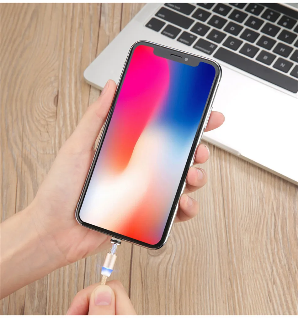 Магнитный светодиодный кабель USLION type C Micro usb для зарядки iPhone XS MAX, магнитное зарядное устройство USB C, кабель для samsung huawei Xiaomi