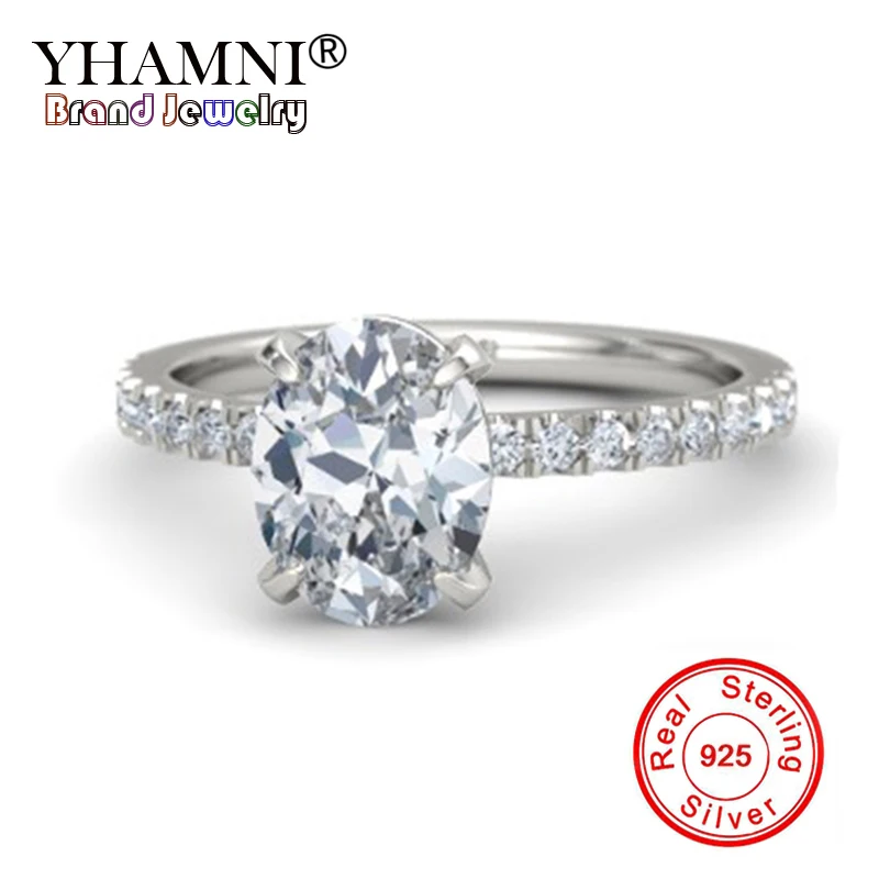 

YHAMNI 100% Original 925 Solid Silver Rings Big Oval Cut 6ct Egg Shaped Clear Cubic Zirconia Wedding Rings Gift for Women YZK005