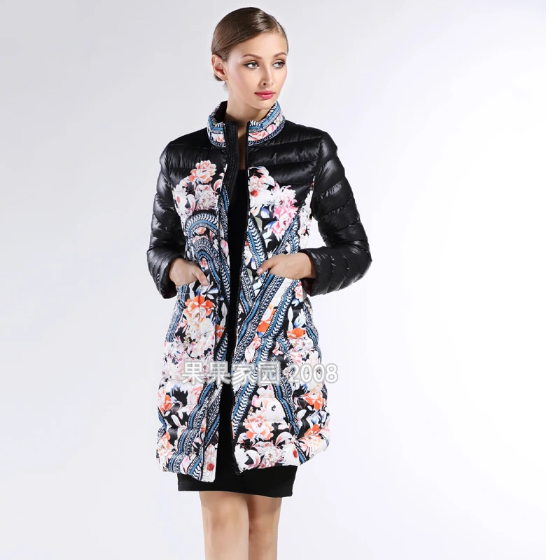 

2015Freeshipping Ems White Goose Down Stand Collar Reversible Down Coat Medium-long WomenClose-Fitting Slim Winter Coat Overcoat
