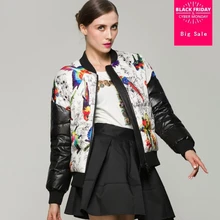 90% белый утиный пух Весна и зима свободный пуховик женский модный пуховик с принтом и стоячим воротником пальто wj1878