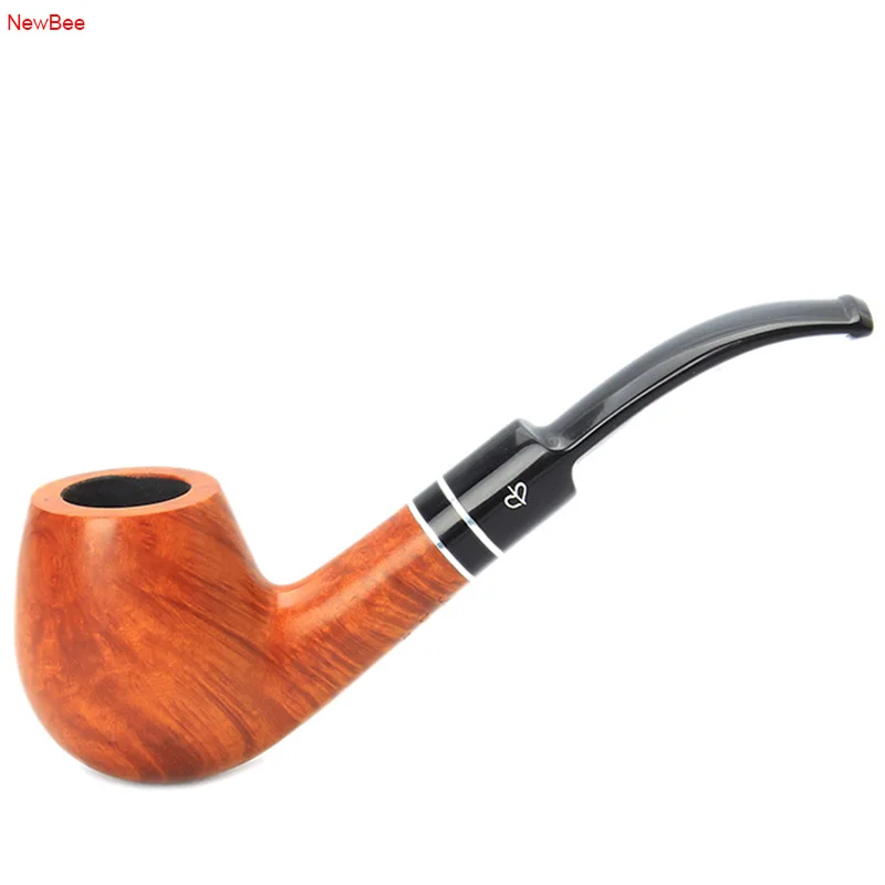 zt7 imported briar wood tobacco pipe with double metal ring deco bent saddle mouthpiece 9mm carbon filter men smoking pipe