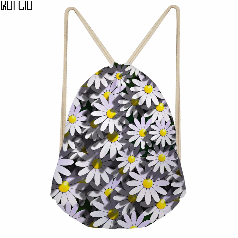 Customized Women Drawstring Bags Garten Flower Pattern