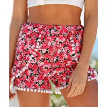 TDFunlive летние женские свободные шорты женские короткие брюки женские сексуальные мини-шорты для фитнеса пляжные шорты с кисточками красные шорты с цветочным принтом