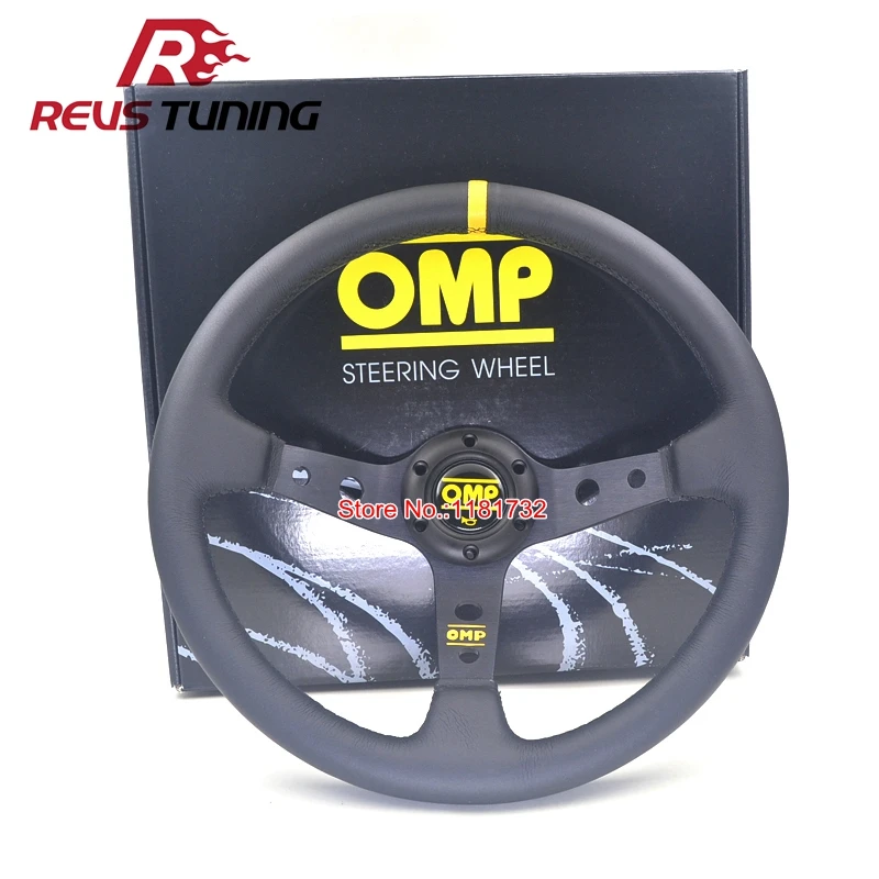 

Universal 350mm 14' Black Stitching Real Leather Deep Dish Auto Racing Rally OMP Steering Wheel