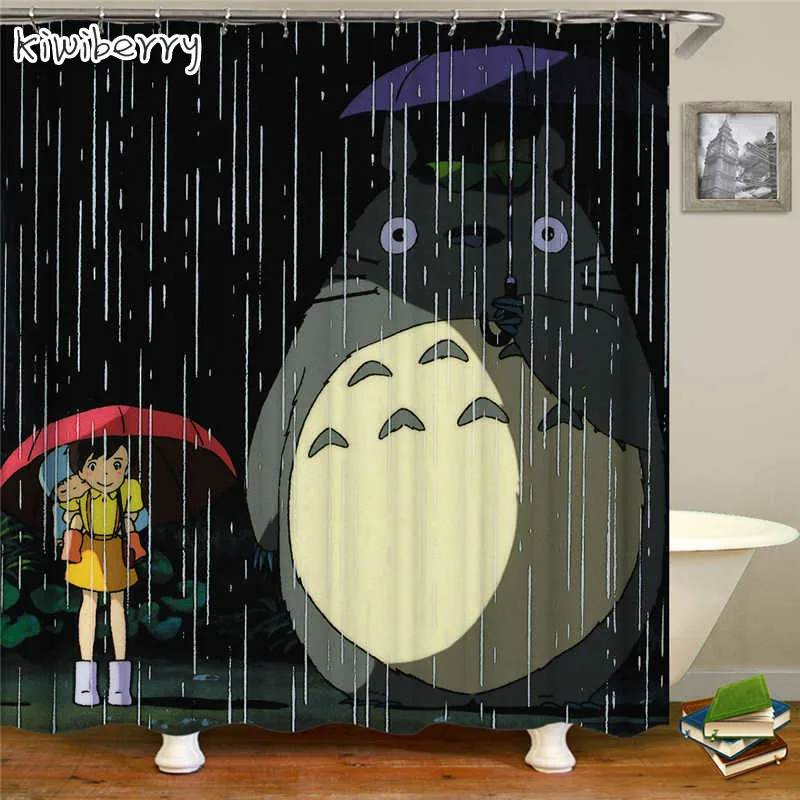 

Cute Cartoon Animal Print Waterproof Shower Curtain Polyester Fabric Bath Bathtub Totoro Home Bathroom Curtains With 12 Hooks
