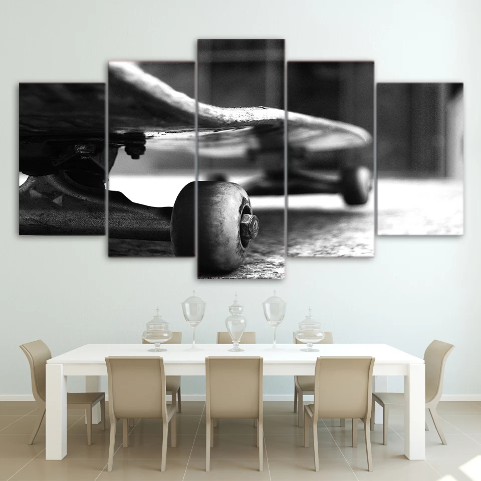

Modular Canvas Pictures Home Decor 5 Pieces Skateboard Black And White Painting HD Prints Poster Living Room Wall Art Framework