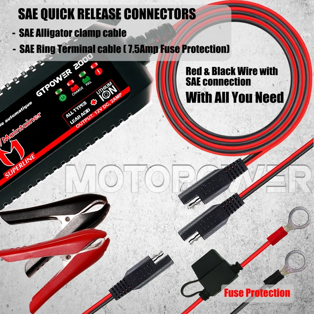 MOTOPOWER 2AMP التلقائي الذكية 12 V سيارة شاحن بطارية لكلا بطاريات حمضية رصاصية و ليثيوم أيون بطاريات دراجة نارية قارب