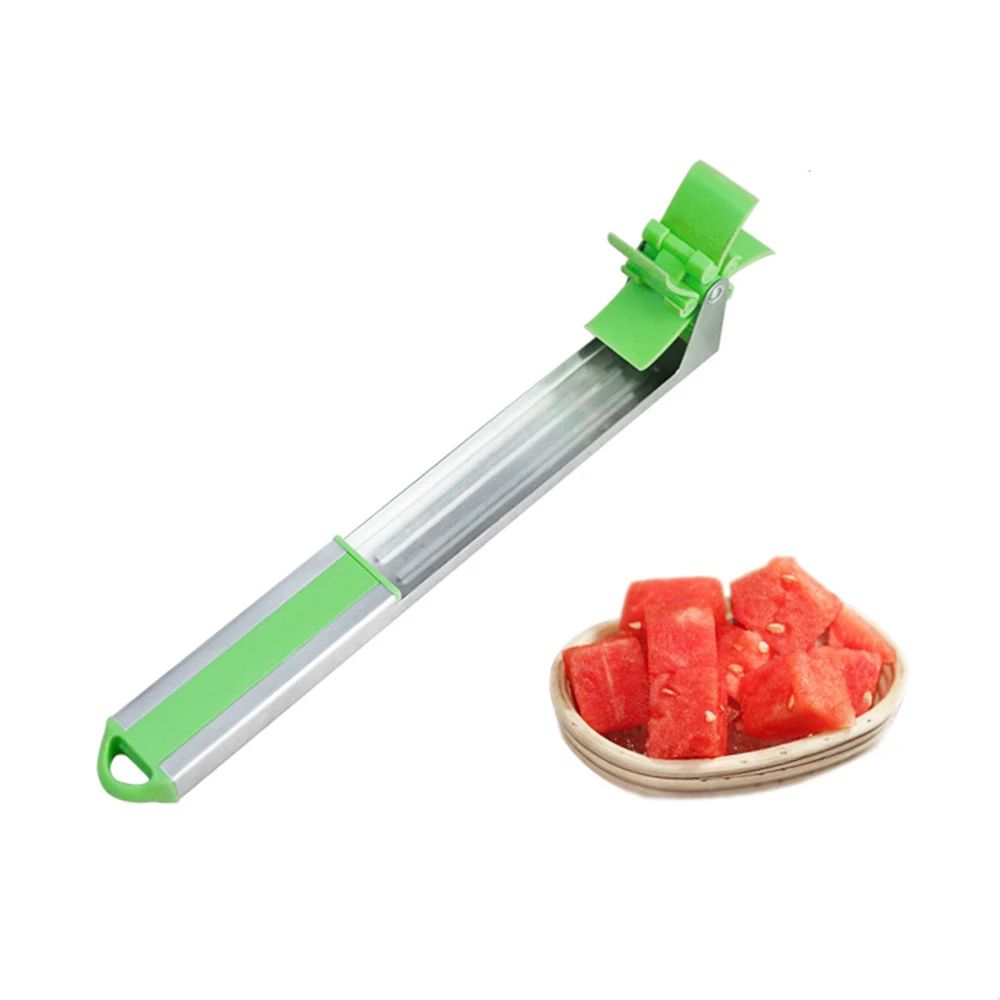 Нож для резки арбуза из нержавеющей стали, нож для резки мороженого, лопатка для дыни, двойной размер, набор ложек, кубик арбуза, новинка, D35 - Цвет: Зеленый