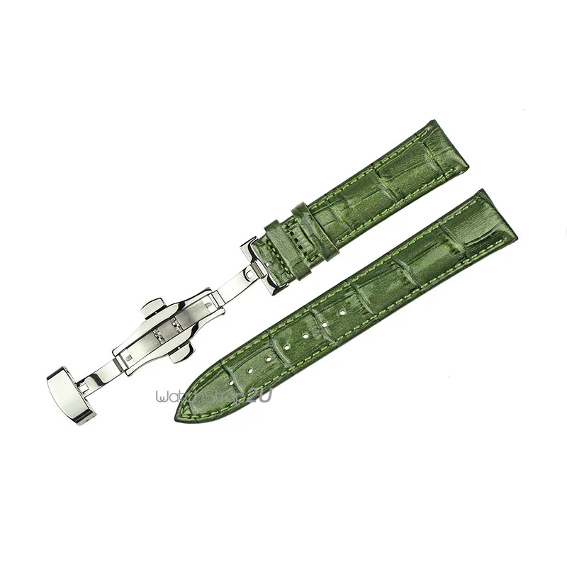 

Pink Purple Green Crocodile Grain Leather Watch Band Strap Wristwatch Silver Push Button Hidden Deployment Clasp 18 20 22mm