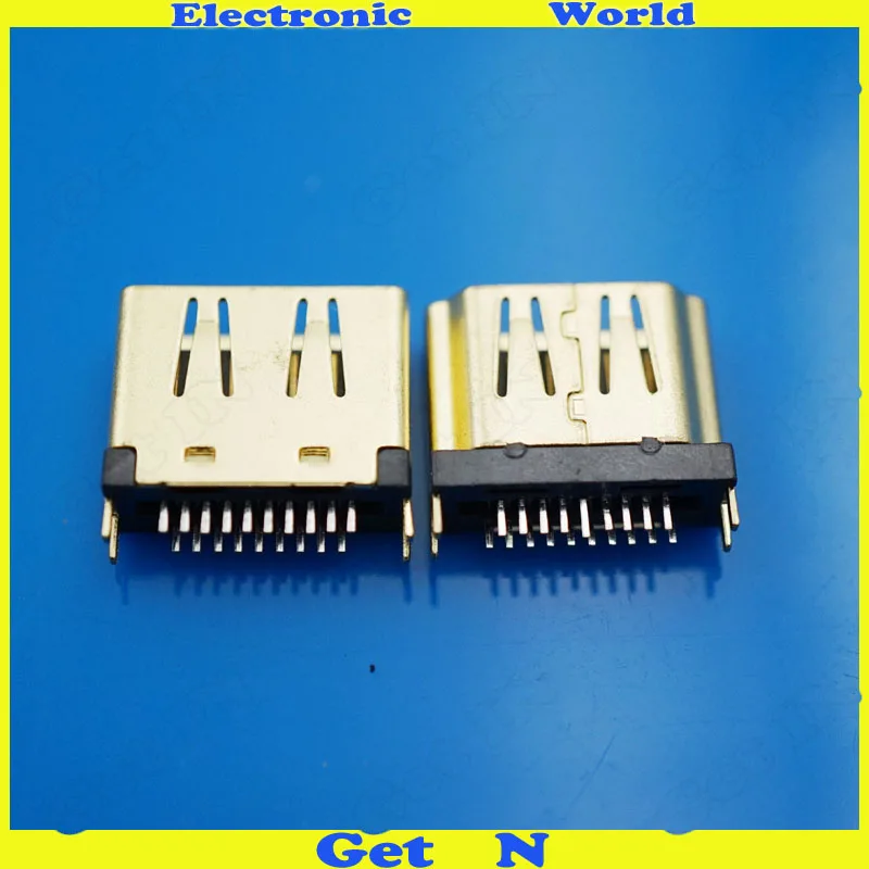 

Gold Plating HDMI Female Socket 180 Degrees DIP Two Row 19Pin PCB Solder Connector