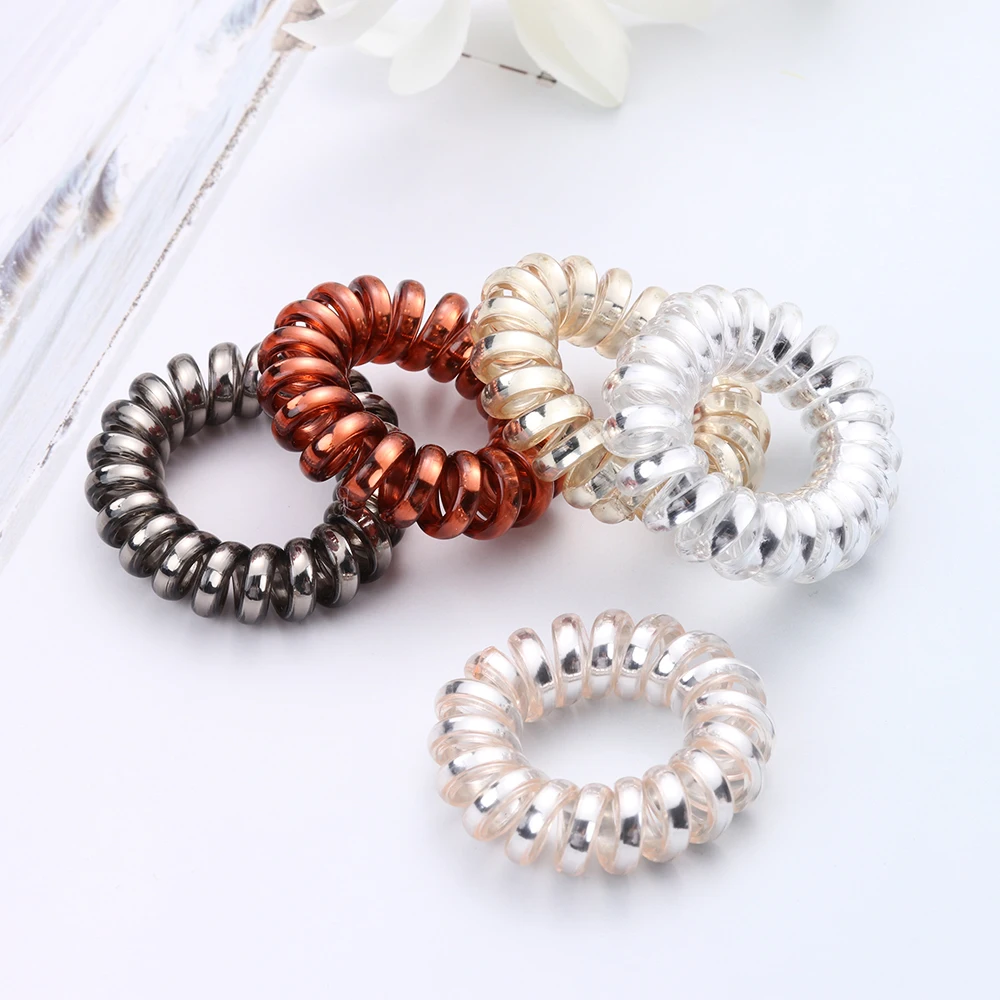 

2Pcs / Set Elastic Hair Bands Girls Rubber Band Hair Rope Spiral Shape Hair Ties Gum Telephone Wire Hair Styling Accessories
