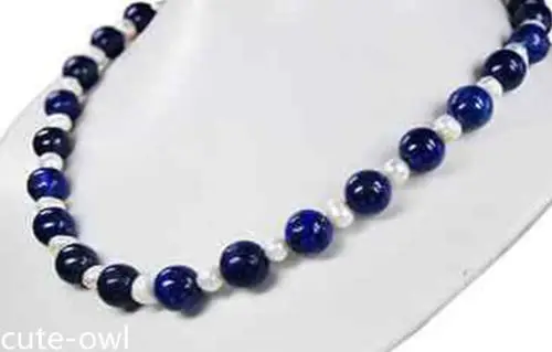 

Hot sale new Style >>>>> New Natural Genuine 8mm Egyptian Lapis Lazuli & Pearl Necklace 18''