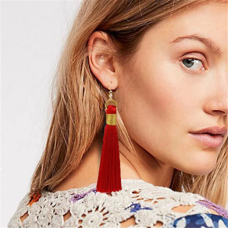 Pendientes SexeMara Boho con flecos largos para mujer, pendientes largos con flecos, tela de seda, cuerda, envoltura étnica Vintage, joyería de 2019|Pendientes con forma de gota| - AliExpress