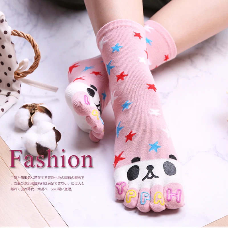

3 Pairs/lot Fashion Lady Women Girl Cartoon Panda Toe Socks Five Finger Cotton Funny Socks Quality Comfortable Yoga Sox QZW009