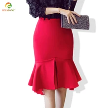 Новая европейская мода OL черная Красная Шифоновая стежка труба юбка женская винтажная тонкая сексуальная юбка карандаш Женская юбка размера плюс S-5XL