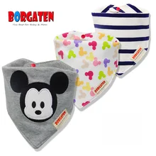 3 шт. BORGATEN бренд детский нагрудник для кормления бандана, слюнявчик нагрудники для новорожденных Муслин хлопок полотенце мультфильм Микки забавные, кавайные