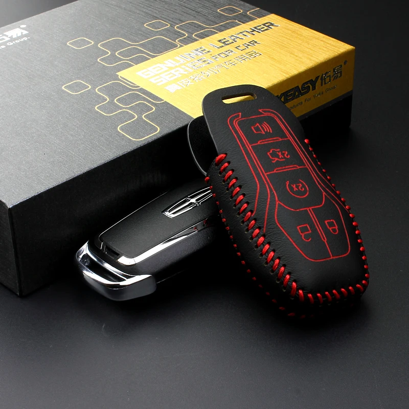 

Key case Key Chain for Ford mustang 2015 2016 lincoln mondeo 2013 Genuine Leather Car Key Ring bag wallet holder key cover