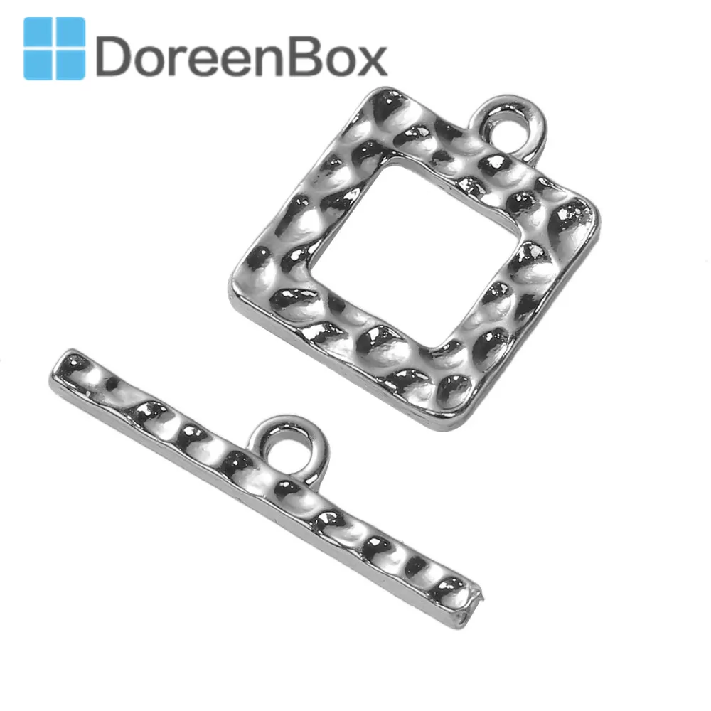 

Doreen Box Zinc Based Alloy Toggle Clasps Square Two Colors Component For DIY Making 25mm x5mm 19mm x15mm, 2 Sets