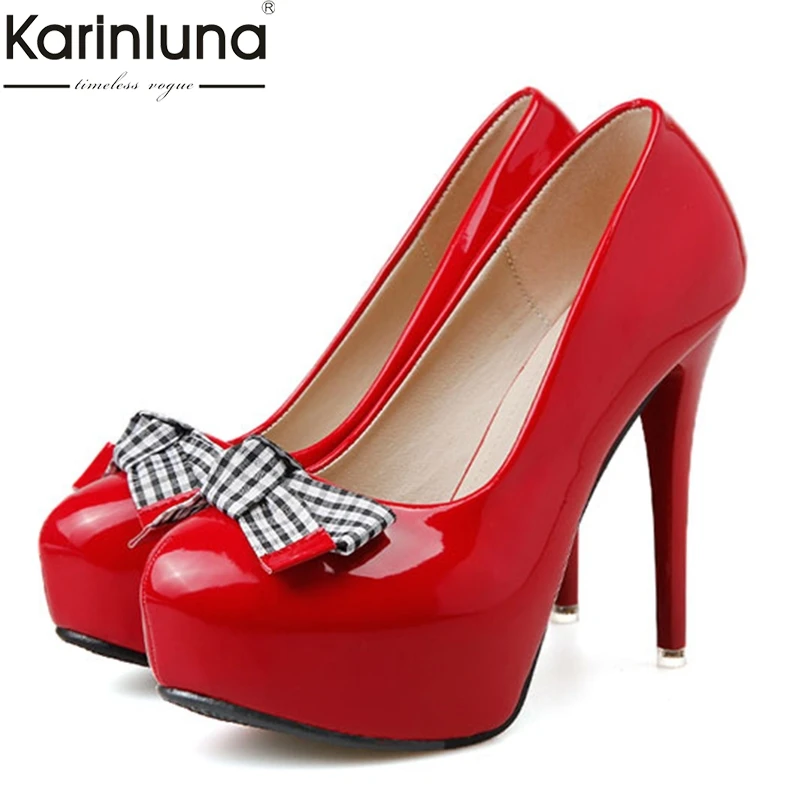 

KarinLuna Elegant Sweet Bow Shoes Woman Sexy High Heels Round Toe Party Wedding Inner Platform Pumps women's Shoes