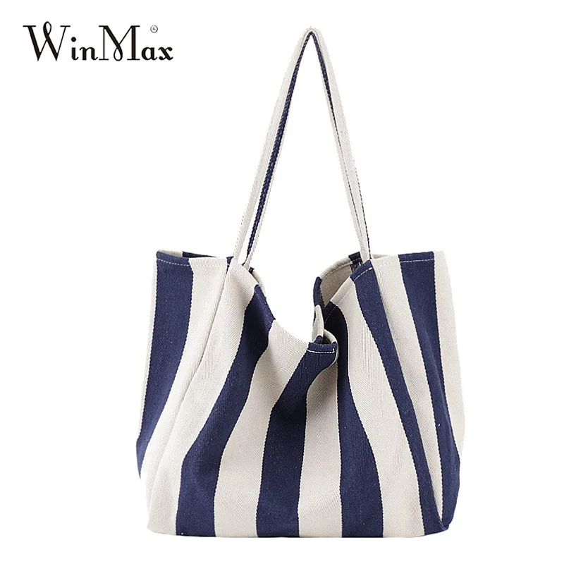 Womens Canvas Stripes Handbags Girls Tote Satchel Beach Shoulder Shopping Bags N Womens Canvas Stripes Handbags Girls Tote Satchel Beach Shoulder Shopping Bags N
