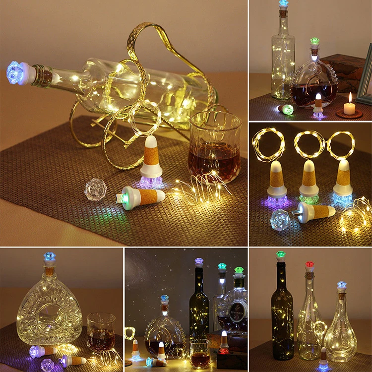 

Creative diamonds chargeable cork bottle lights romantic colorful discoloration corkscrew crystal head light bottle cap lamp
