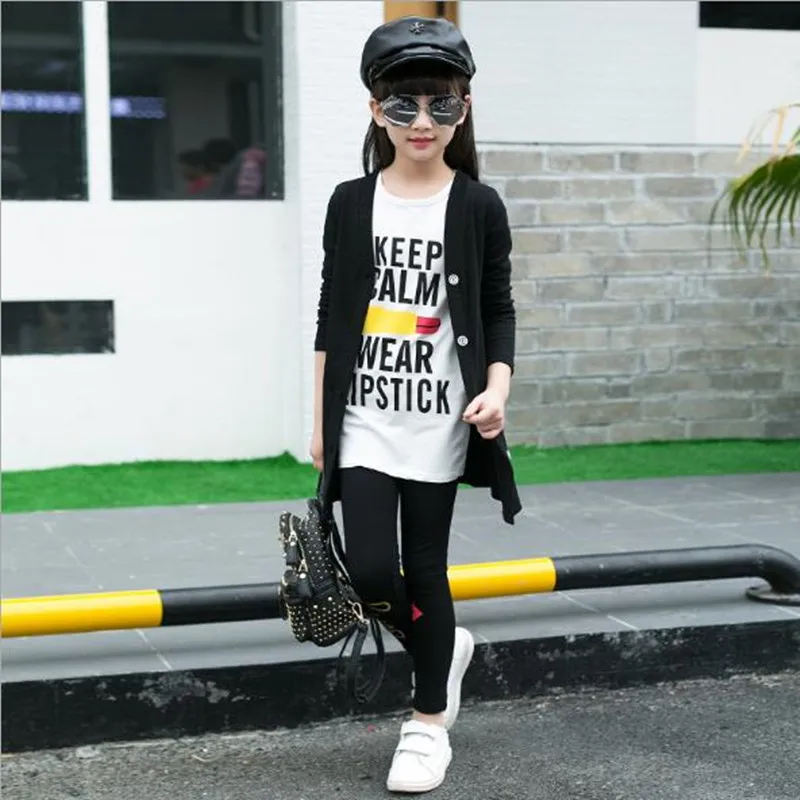 Girls Letters Cartoon Print 3 Pieces Set Children's Sports Suit 3