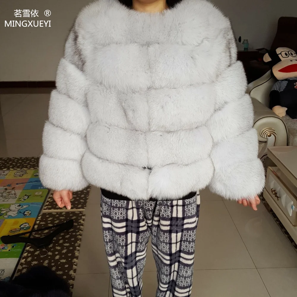 

New Brand 2017 Winter Real Blue Fox Fur Coat Of Sables Women's Light Brown Long Jacket The fox fur Coat