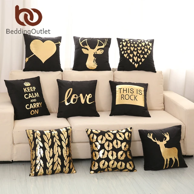 BeddingOutlet Bronzing Cushion Cover Gold Printed Black And White Unique Black And Gold Decorative Pillows BeddingOutlet Bronzing Cushion Cover Gold Printed Black And White Unique Black And Gold Decorative Pillows
