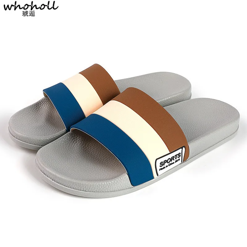 

WHOHOLL Man Women Slippers Summer Home Slippers Soft Non-slip Bathroom Sandals Unisex Lovers Beach Shoes Striped Flip Flops