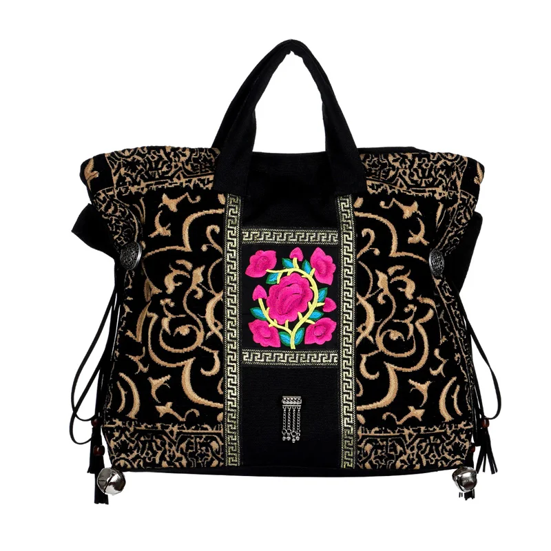 

Ancient road bell Chinese style embroidery handbag single shoulder travelling canvas female bag.