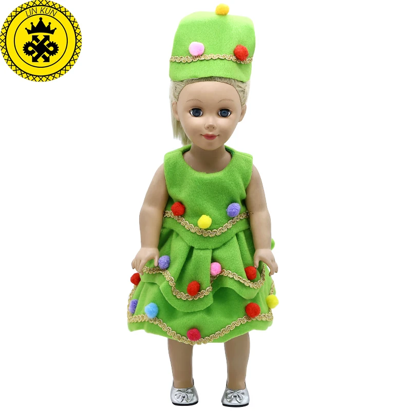 

American Girl Doll Clothes Green Christmas Costume Dress + Christmas hat fit 18 inch American Girl Doll Accessories 578