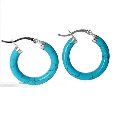 

Wholesale price 16new ^^^^New Fashion Women 925 Sterling Silver Ear Hoop Blue Turquoise Earrings