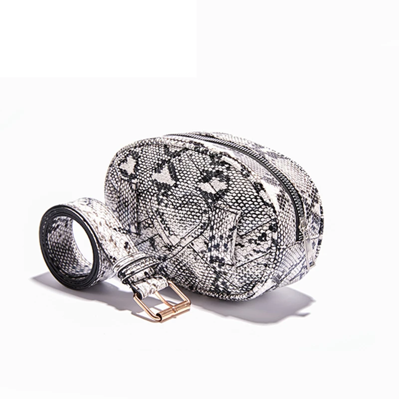 

DAUNAVIA Serpentine Fanny Pack for Women Waist Bag Women Round Belt Bag Luxury Brand designer Leather Chest shoulder bag 2019