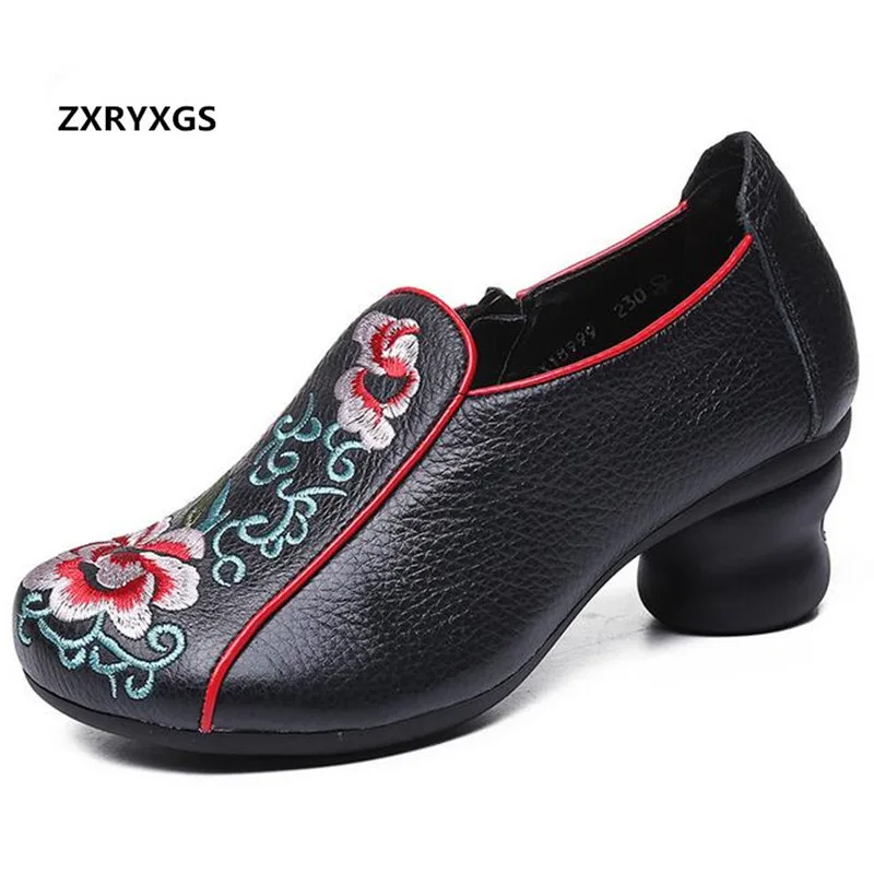 

ZXRYXGS Brand Shoes Woman Mouth Embroidered Cowhide Leather Shoes High Heels Wedding Shoes 2018 New Handmade Women Fashion Shoes