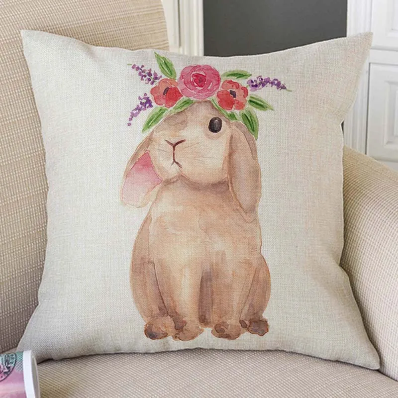 

lovely cute watercolor flower wreath Bunny Rabbit Sofa Throw Pillow Cover Daughter Little Princess Room Decoration Cushion Cover