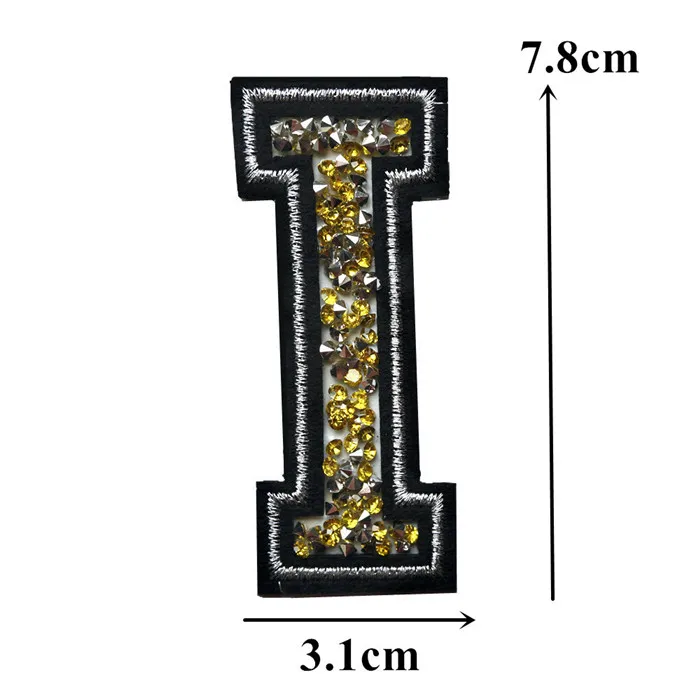 Стразы из желтого золота с алфавитом 26 букв с серебряными краями, Пришивные железные нашивки, вышитые значки для одежды, самодельные Аппликации, Декор - Цвет: I