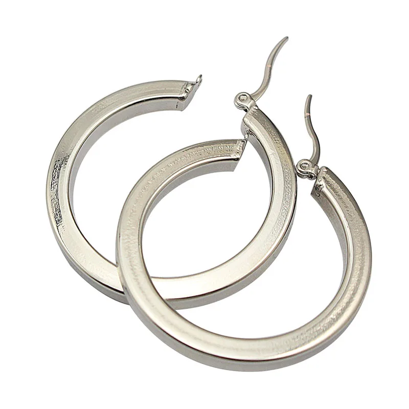 Stainless Steel Thick Flat Hollow Hoop Earring Silver Color Jewelry Women Casual Earring 1PCS 4