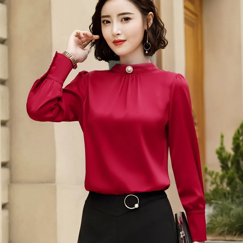 Naviu высокое качество новая модная блузка рубашка для женщин шифоновая рубашка с длинным рукавом размера плюс blusas mujer de moda - Цвет: Red
