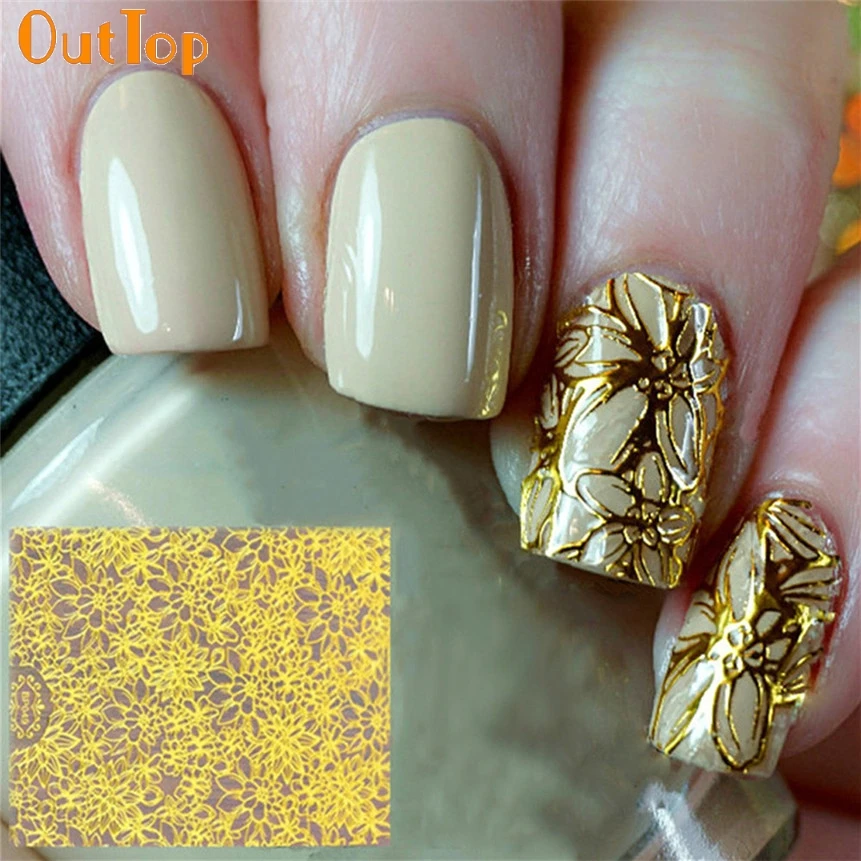OutTop ColorWomen 8 листов 3D винтажные полые кружевные цветы наклейки для дизайна ногтей