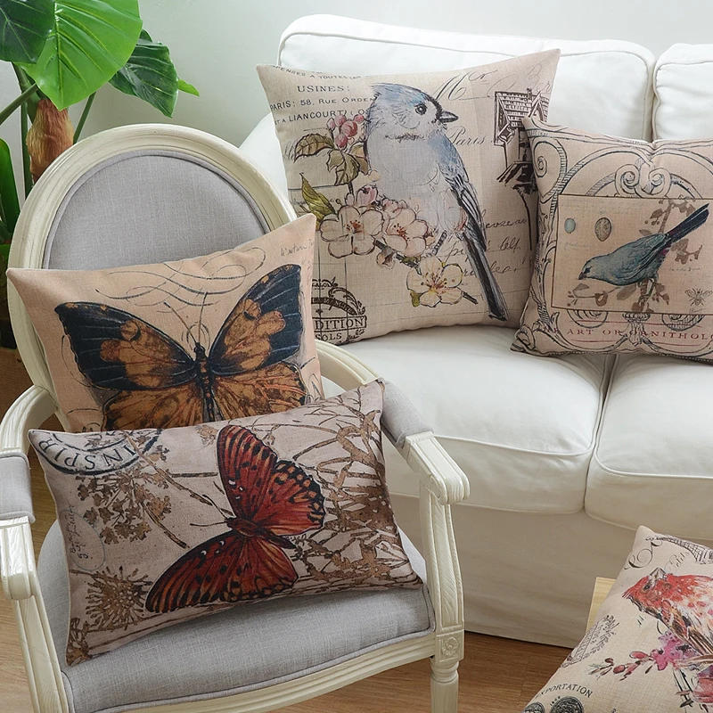 

9 styles Birds Flower Cushion Covers Vintage Pillow Case Butterfly Street Lamp Decor Bedroom Sofa Decoration Gift